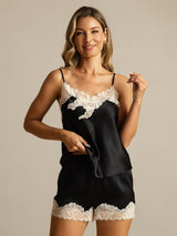[Noir] SilkSilky-FR Sleeveless V Neck Ensemble Camisole 003