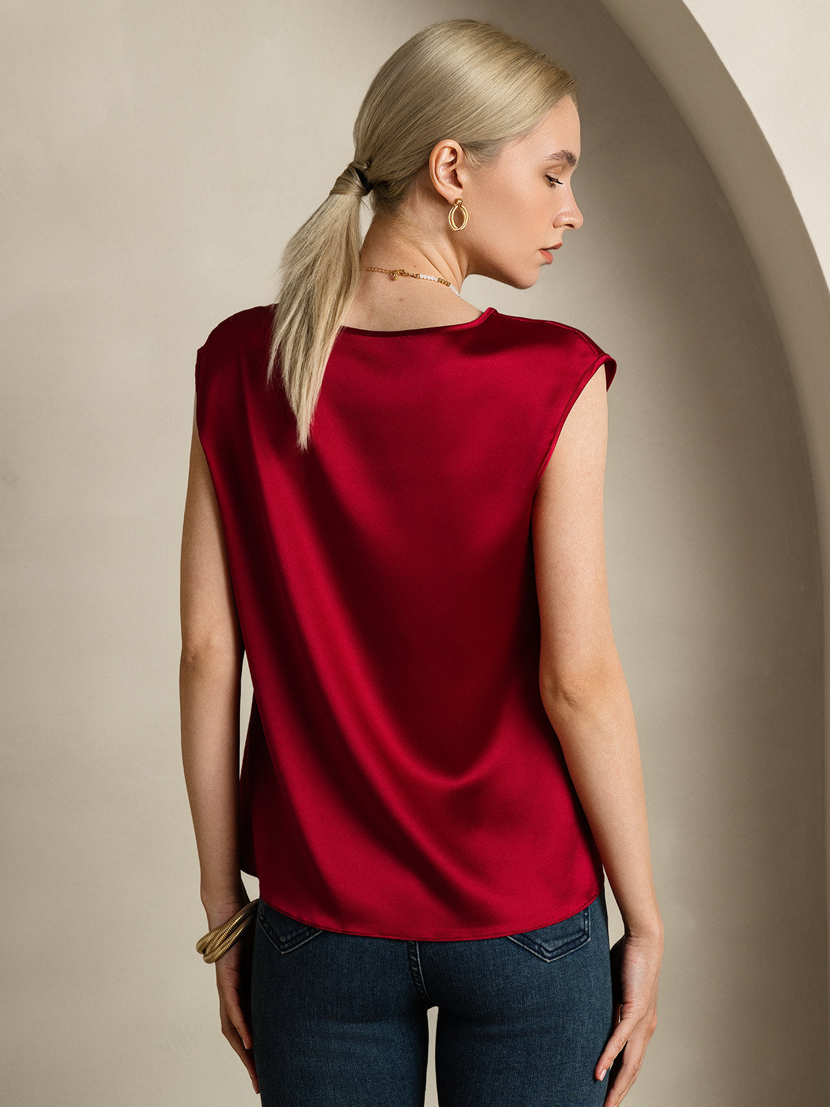 [Rouge Vineux] SilkSilky-FR 19Momme Soie Col Rond Femme T-Shirt 002