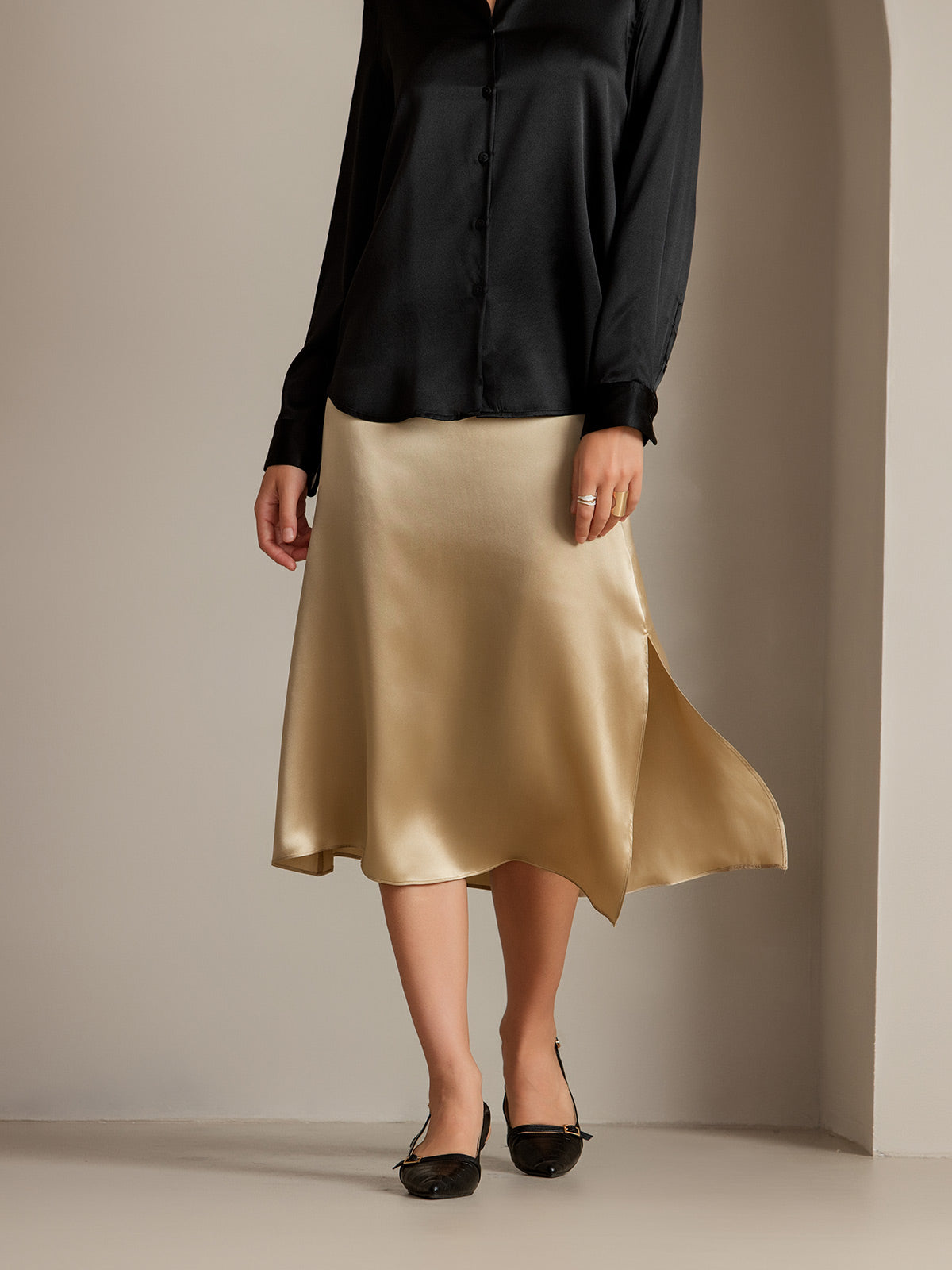 [Champagne] SilkSilky-FR 19Momme Soie Skirt 008