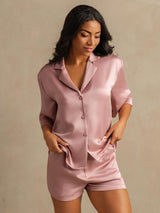 [Peau De Pêche] SilkSilky-FR 19Momme Manches mi-longues Col Cranté Femme Pyjamas 003