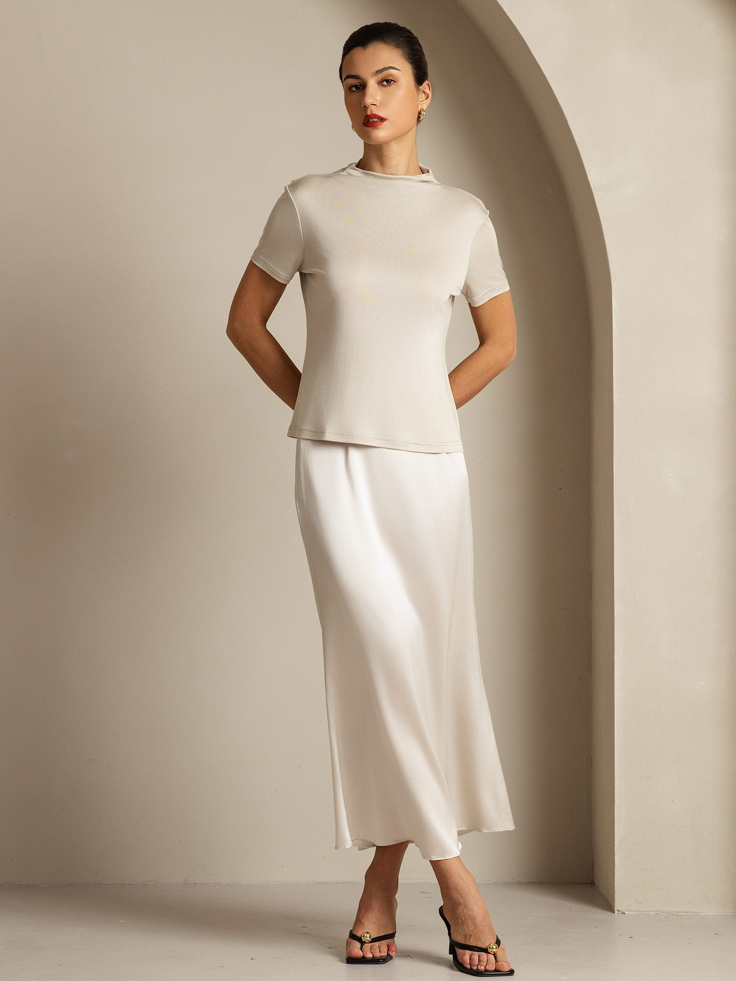 [Gris] SilkSilky-FR Soie Col Chemise Femme T-Shirt 007