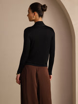 [Noir] SilkSilky-FR Long Sleeve Blouse 002