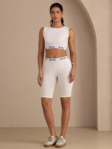 [Blanc] SilkSilky-FR Sleeveless Crew Neck Women's Outfit Sets 006