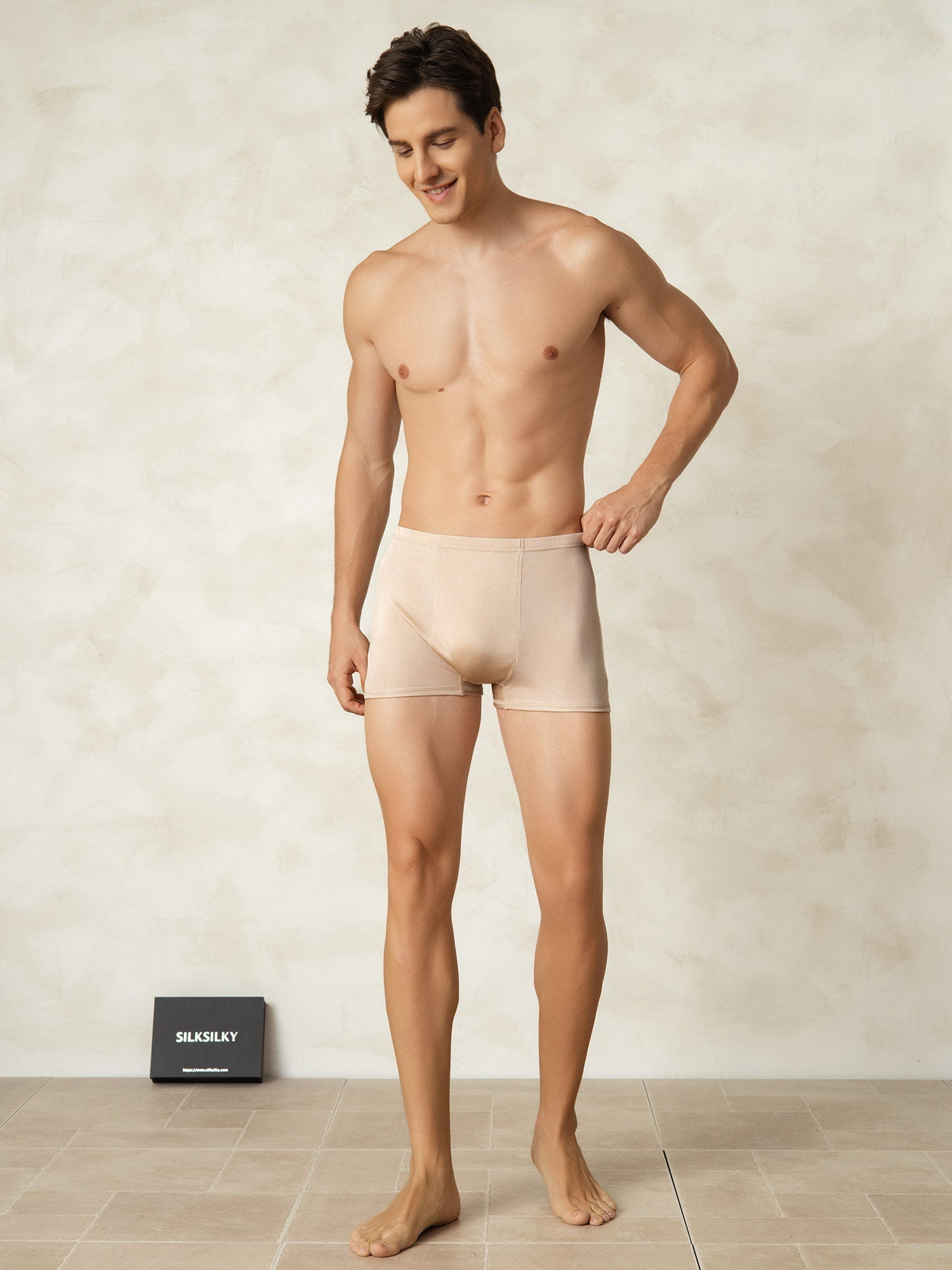 [Beige] SilkSilky-FR Soie Tricotée Mens Underwear 004