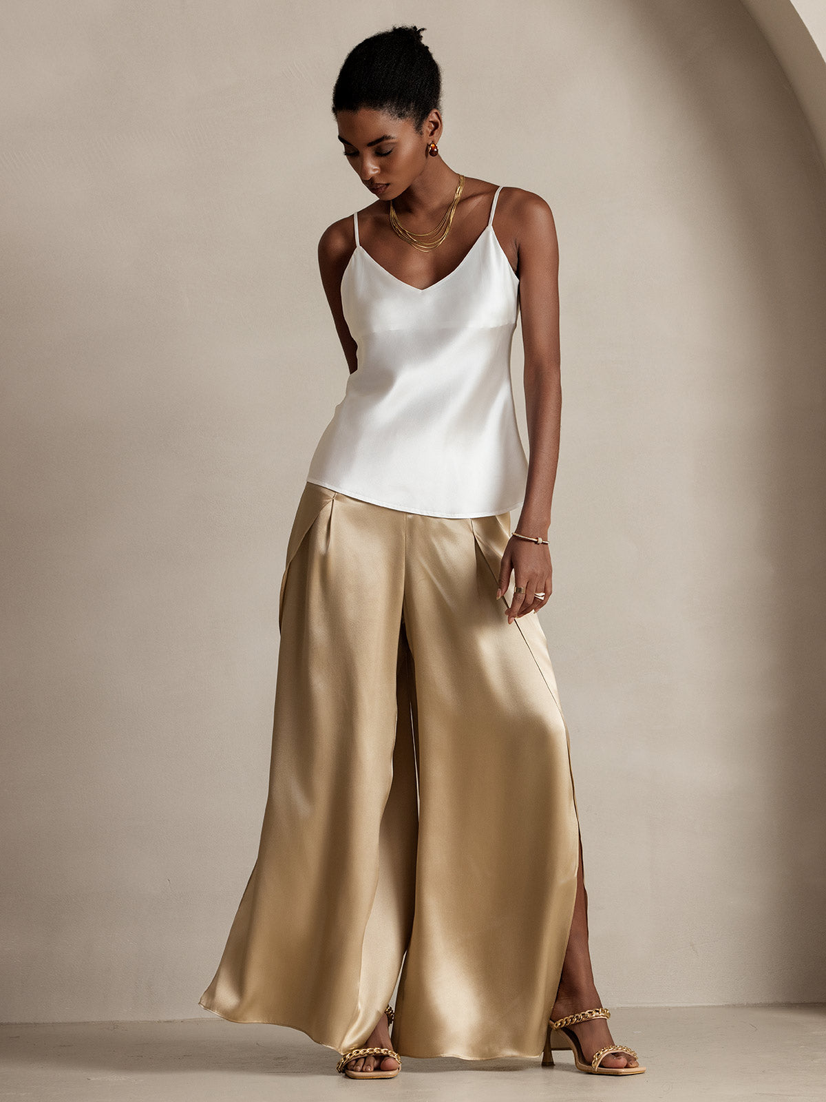 [Champagne] SilkSilky-FR 19Momme Soie Womens Pants 005