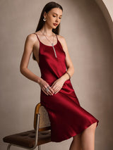 [Rouge Vineux] SilkSilky-FR Fines Brides Encolure Dégagée Robes 001