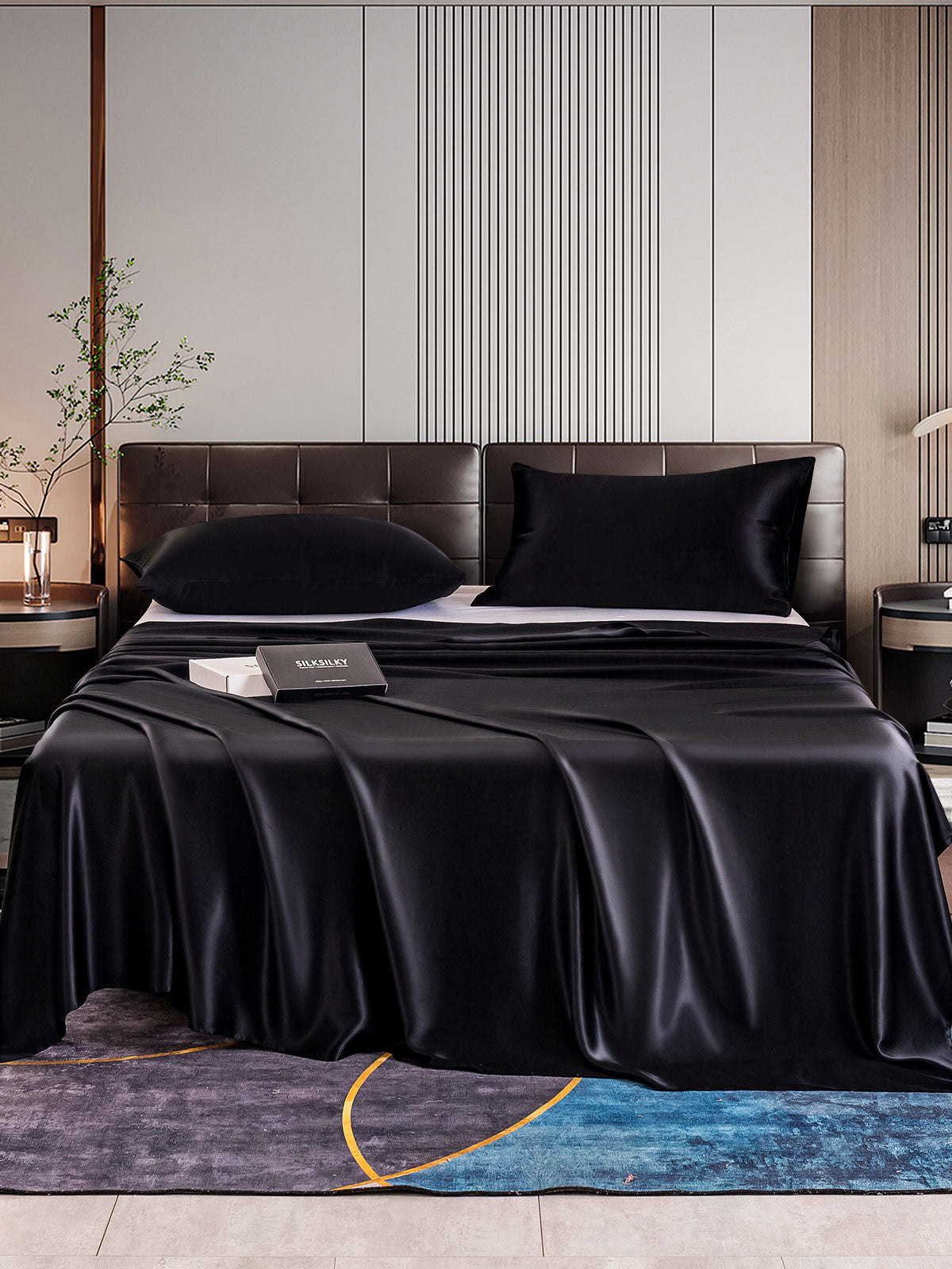 SilkSilky FR 22Momme Pure Soie Bedding Set Noir 001