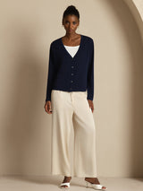 [Bleu Foncé] SilkSilky-FR Long Sleeve Cardigan Femme 008