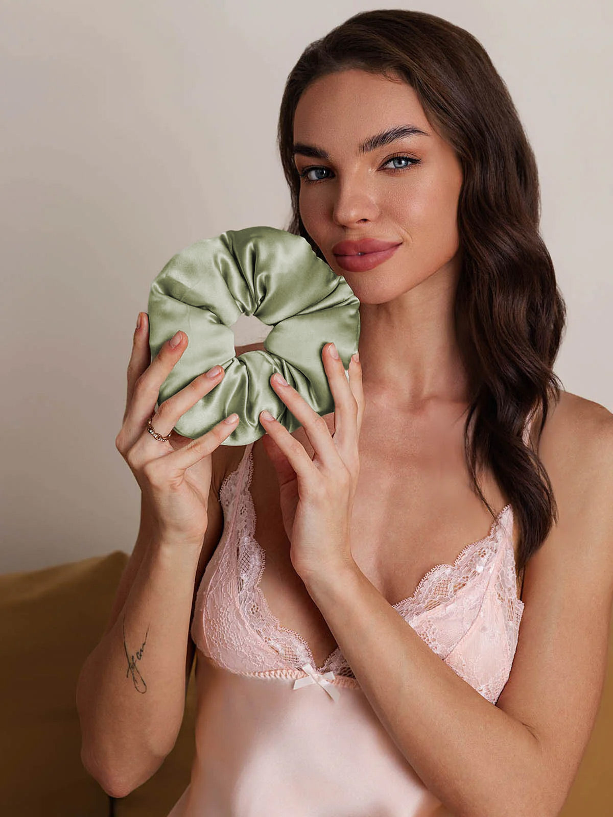 [Vert Clair] SilkSilky-FR Soie Scrunchie 004