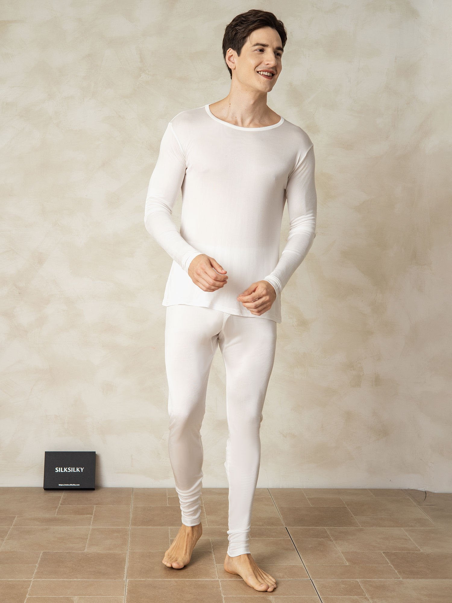 [Blanc] SilkSilky-FR Soie Mens Pajamas 002