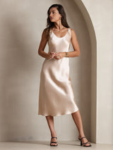 [Champagne] SilkSilky-FR Sans manches Encolure Dégagée Robes 004