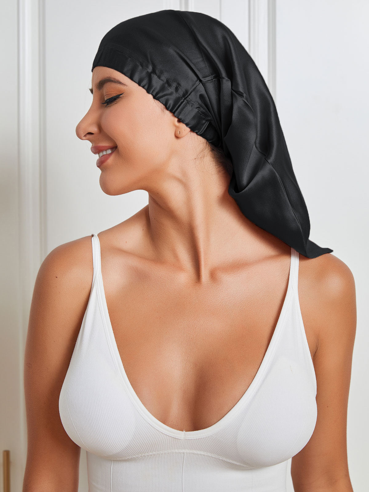 SilkSilky-FR Pure Soie Sleep Cap Noir 004