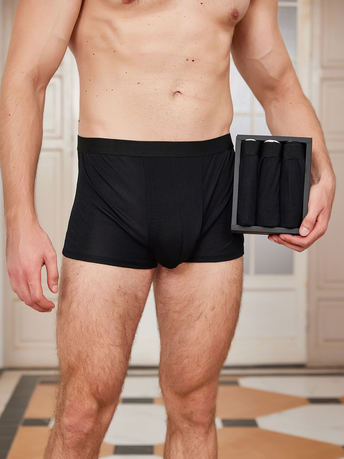 SilkSilky FR Soie Tricotée Mens Underwear Noir 001