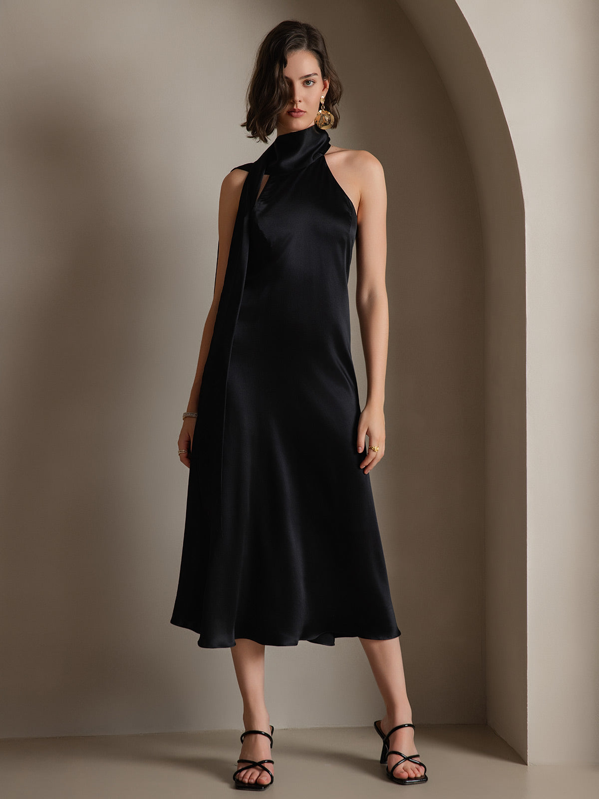 [Noir] SilkSilky-FR 19Momme Soie Dress 004