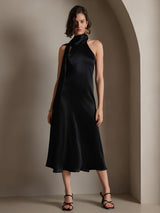 [Noir] SilkSilky-FR Sleeveless Tie Neck Robes 004