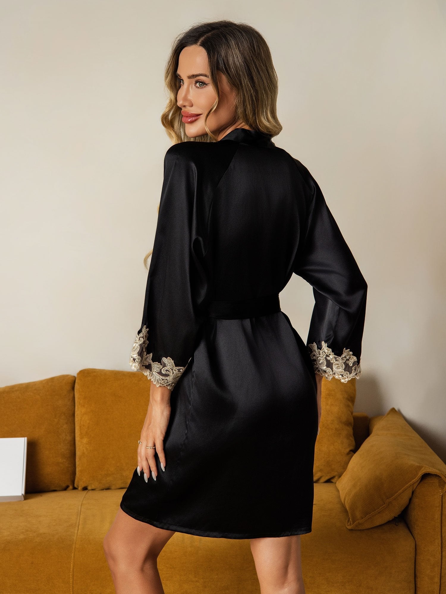 [Noir] SilkSilky-FR Soie Womens Robe 002