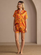[Chien Orange] SilkSilky-FR Short Sleeve Lapel Collar Femme Pyjamas 006