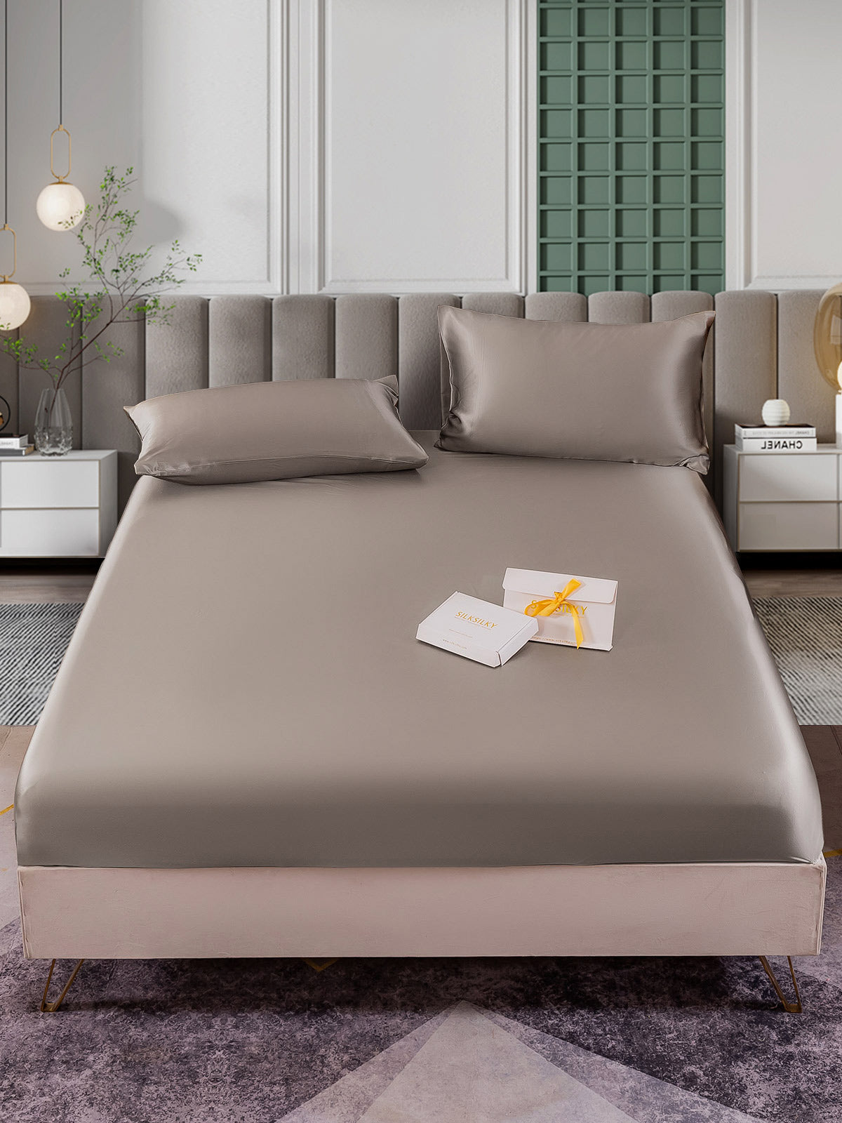 SilkSilky FR 25Momme Pure Soie Bedding Set Gris 002