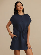 [Bleu Foncé] SilkSilky-FR 18Momme Mancheron Col Henley Robes 003