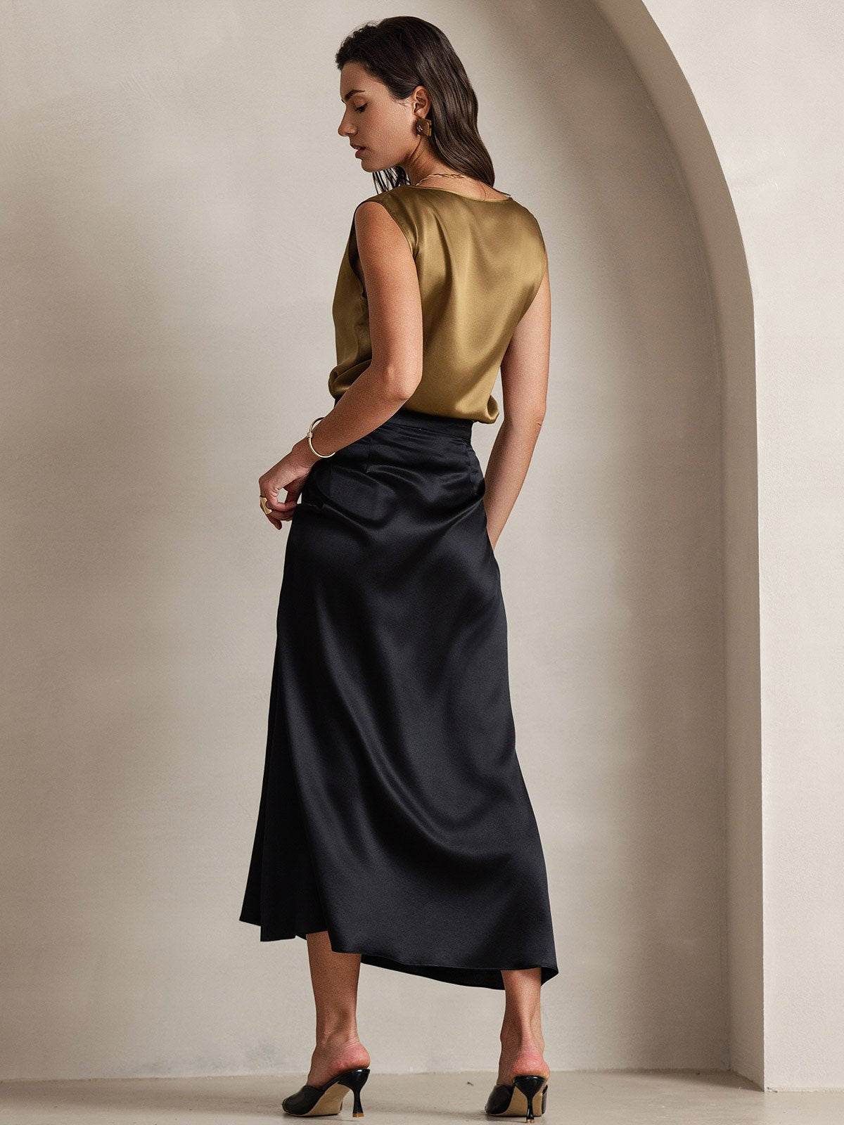 [Noir] SilkSilky-FR 19Momme Soie Skirt 002