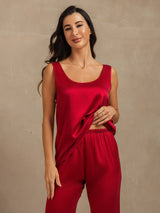 [Rouge Vineux] SilkSilky-FR 19Momme Sans manches Encolure Dégagée Femme Pyjamas 007