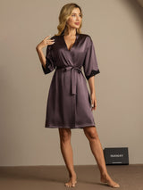 [Gris Pourpre] SilkSilky-FR Manches mi-longues Femme Peignoir 004