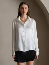 [Blanc] SilkSilky-FR 19Momme Manches longues Col à Revers Femme Chemise 006