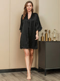 SilkSilky FR Pure Soie Manches mi longues Nightgown&Robe Set Noir 005