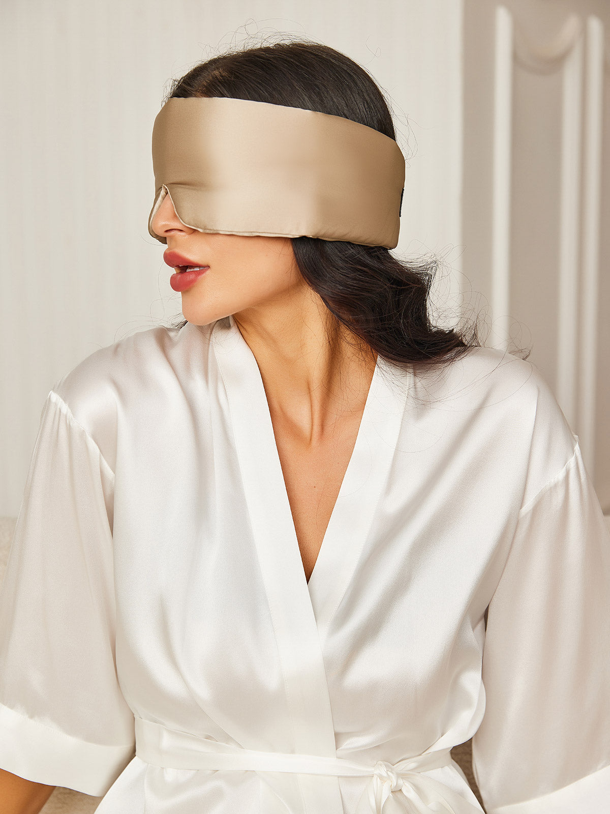 [Beige] SilkSilky-FR 19Momme Pure Soie Eye Mask 002