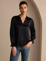 [Noir] SilkSilky-FR Long Sleeve Blouse 003