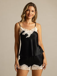 Vue principale camisole noir soie dentelle ivoire