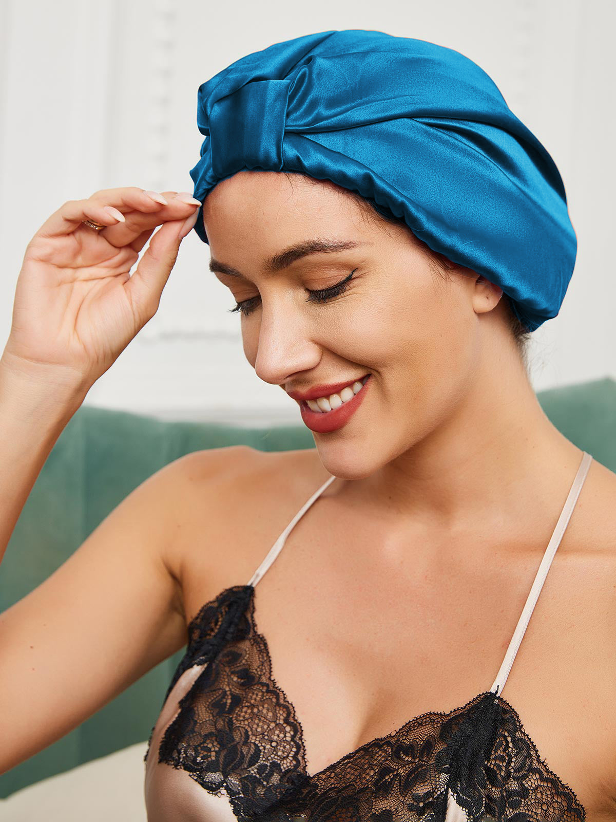 [Bleu Royal] SilkSilky-FR Pure Soie Sleep Cap 001