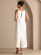 [Blanc] SilkSilky-FR Sleeveless Crew Neck Robes 002