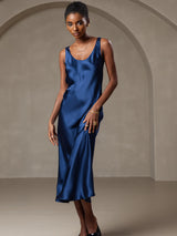 [Bleu Foncé] SilkSilky-FR Sans manches Encolure Dégagée Robes 004