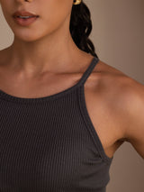 [Gris] SilkSilky-FR Sleeveless Crew Neck Top À Fines Brides 005