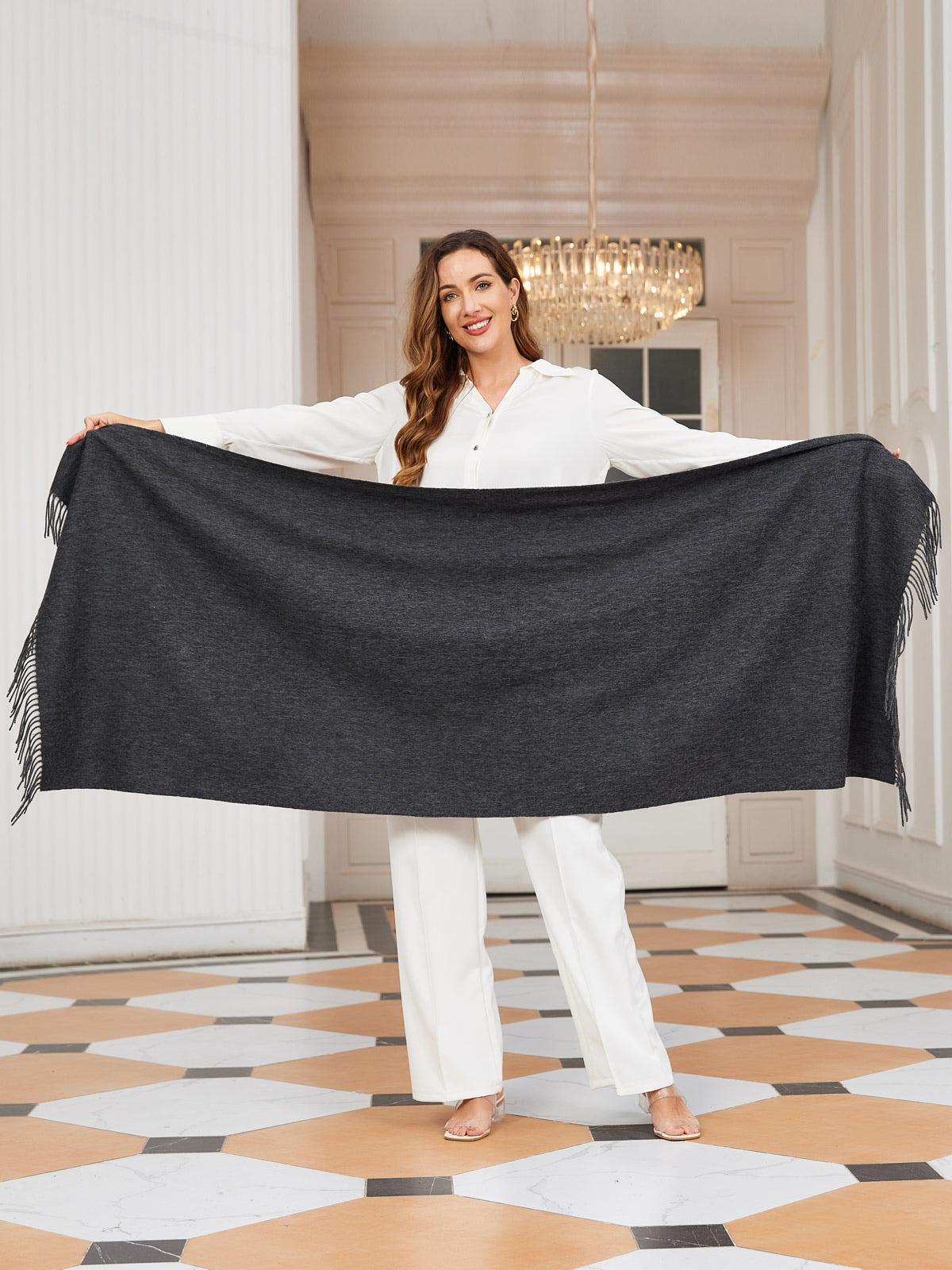 [Gris Foncé] SilkSilky-FR Laine Scarf 004