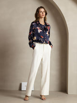 [Floral Marine] SilkSilky-FR Long Sleeve Lapel Collar Femme Chemise 004