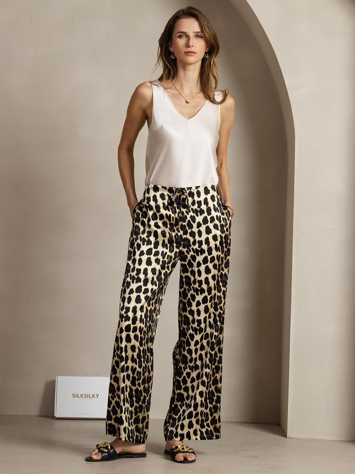 [Leopard] SilkSilky-FR 19Momme Soie Womens Pants 007