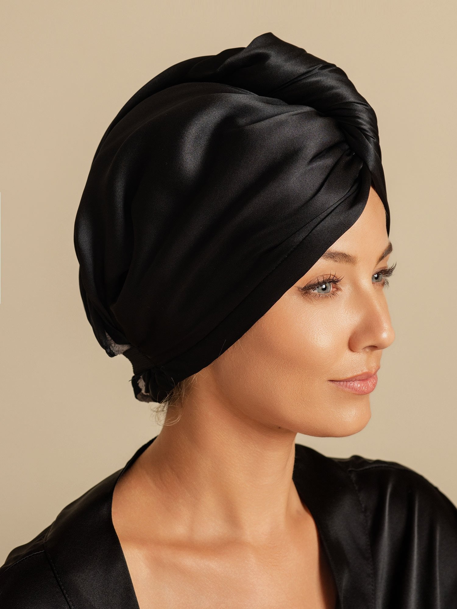 [Noir] SilkSilky-FR Soie Hair Towel Wrap 005,