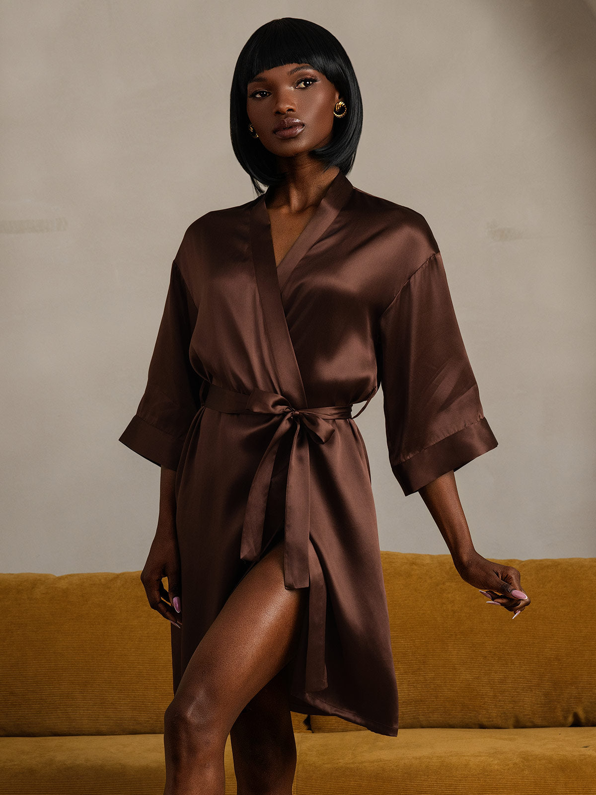 [Café] SilkSilky-FR Pure Soie Womens Robe 006