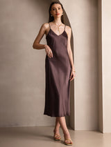 [Café] SilkSilky-FR Sleeveless V Neck Robes 004