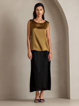 [Brun] SilkSilky-FR Sleeveless Round Neck Top À Fines Brides 005