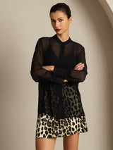 [Noir] SilkSilky-FR Soie Womens Shirt 006