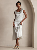 [Blanc] SilkSilky-FR Cap Sleeve Robes 005