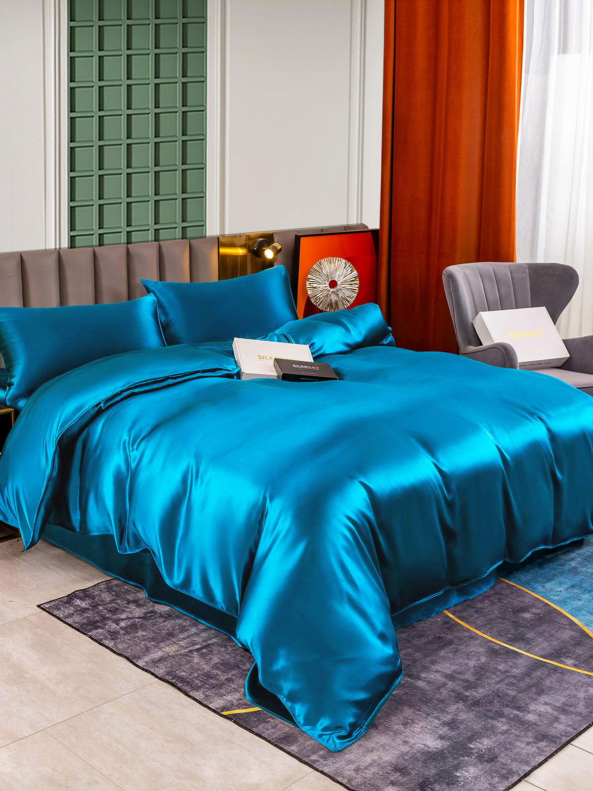 [Bleu Royal] SilkSilky-FR 25Momme Pure Soie Bedding Set 004