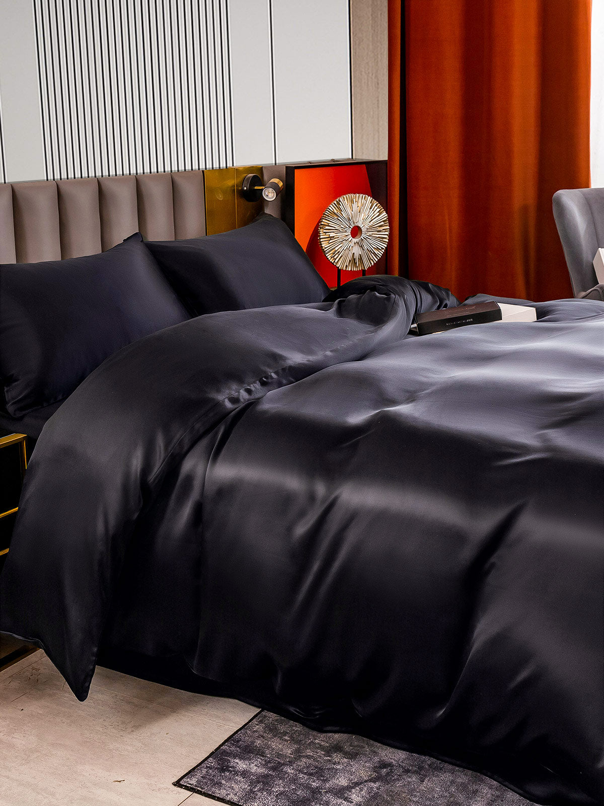 SilkSilky FR 22Momme Pure Soie Bedding Set Noir 003