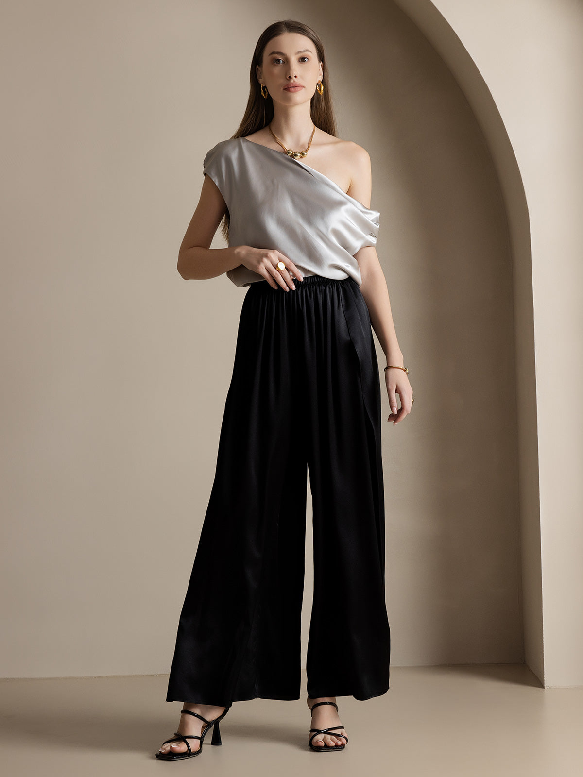 [Noir] SilkSilky-FR 19Momme Soie Womens Pants 006