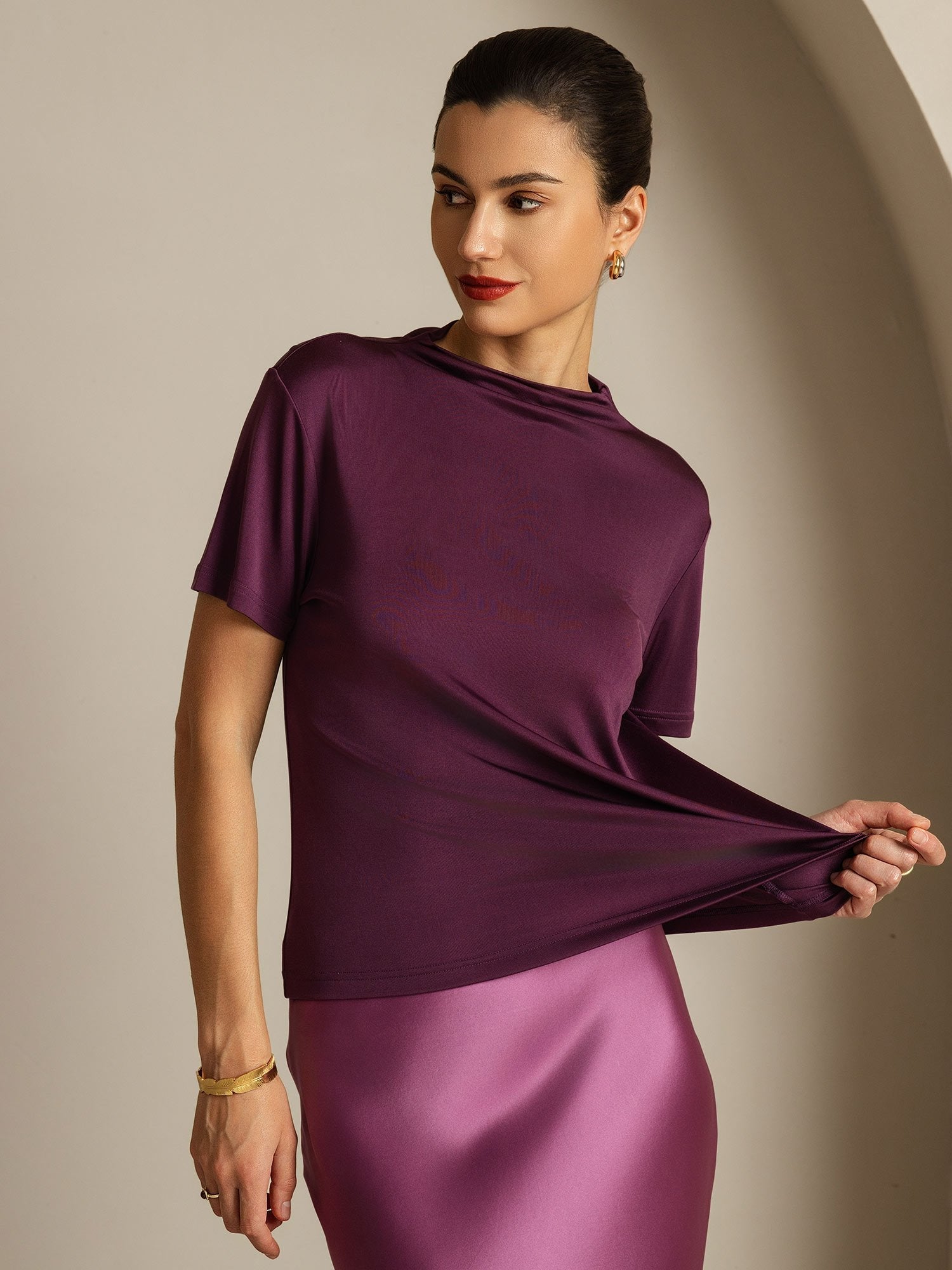 [Violette] SilkSilky-FR Soie Col Chemise Femme T-Shirt 001