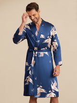 [Bleu Foncé] SilkSilky-FR 19Momme Mens Robe 002