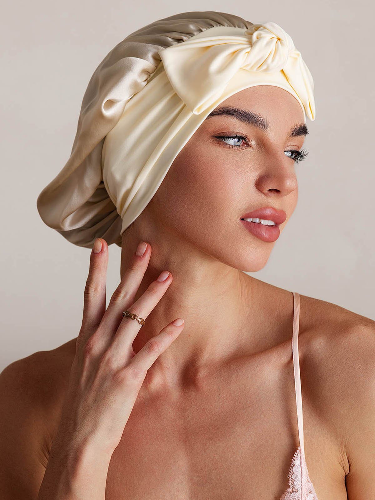 SilkSilky-FR Soie Sleep Cap Beige 001